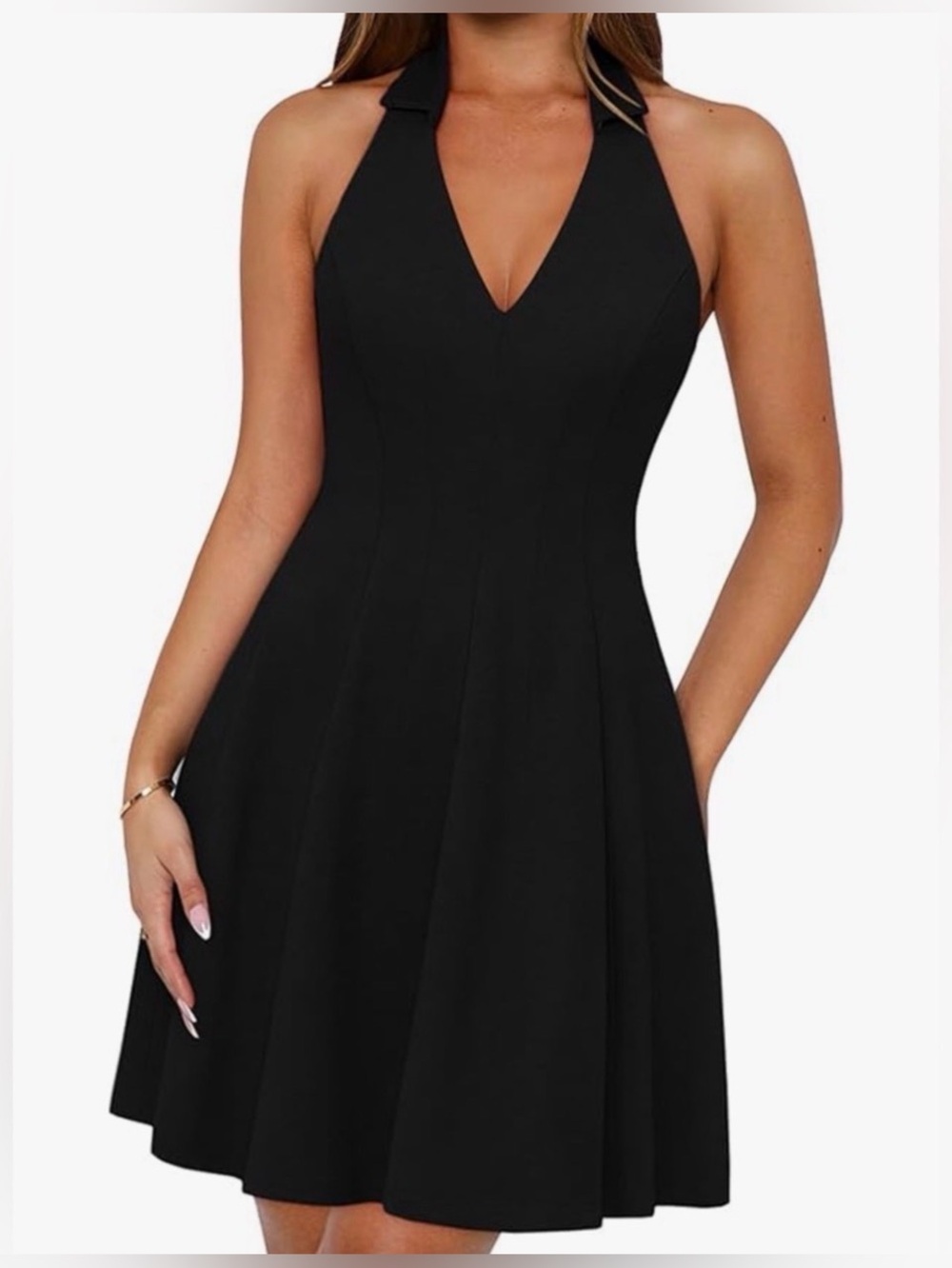 NWT Lazysmile Sleeveless Halter Lapel V Neck, A Line Party dress, small